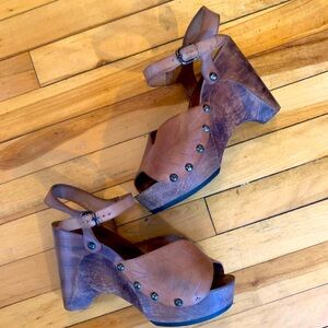 Vintage Brown Leather Platform Sandals